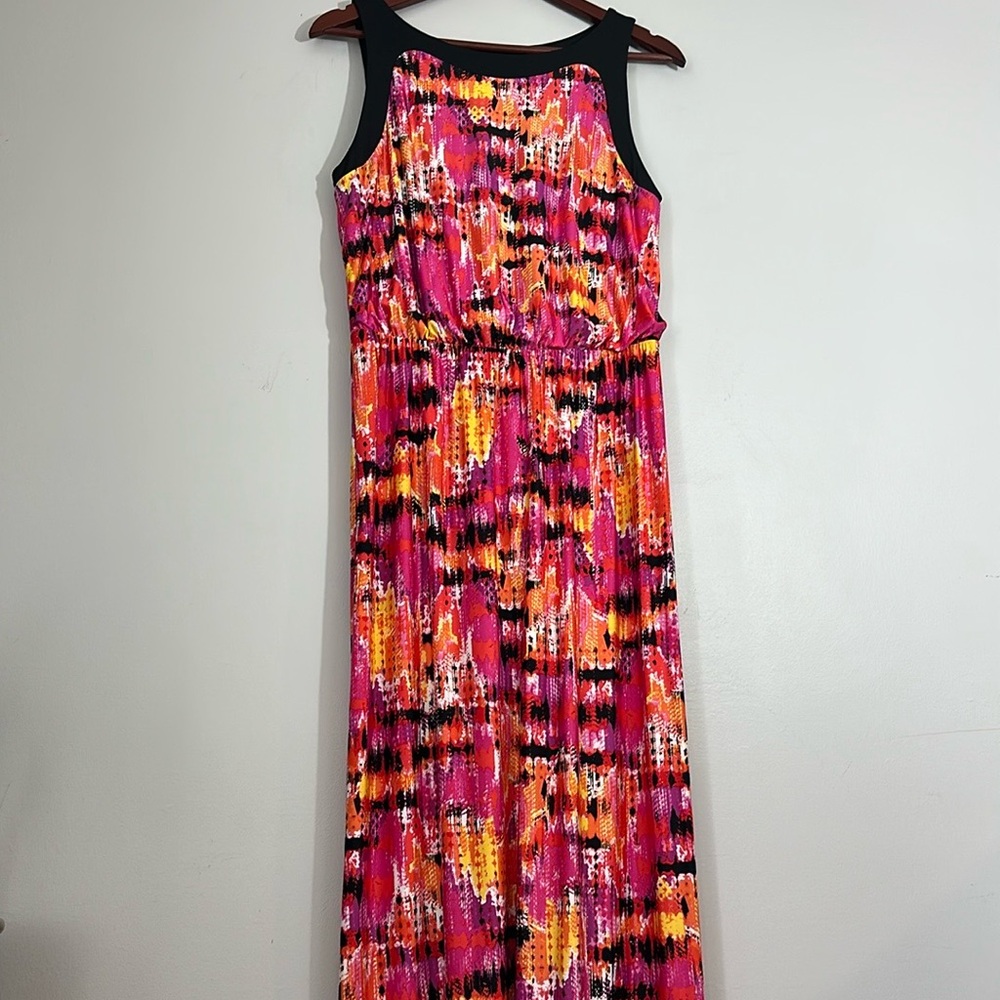 RUBY RD WOMAN Stretch Knit Maxi Vibrant Multicolor Sleeveless Dress size S - Picture 2 of 6